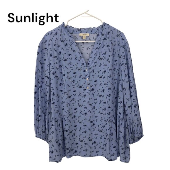 Como Blu Womens 100% Rayon Blue Floral Print Top Blouse SZ 2X V-Neck 3/4 Sleeve - Picture 1 of 12